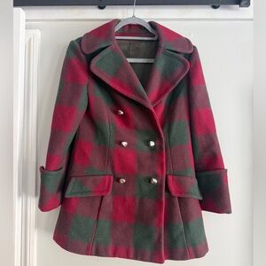Vintage Union Made Wool Plaid Coat | ILGWU | Red & Green Buffalo Check